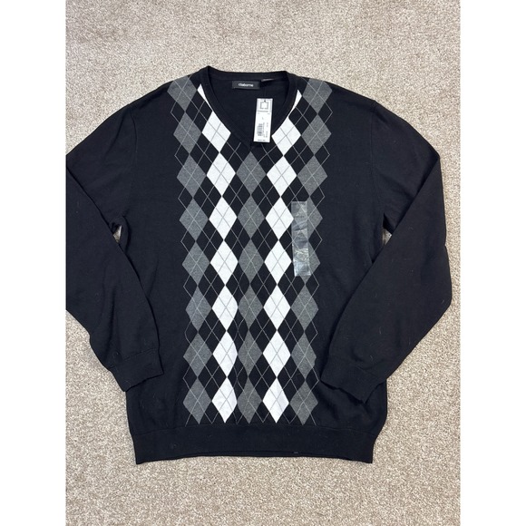 Claiborne Other - Claiborne Mens Argyle V-Neck Sweater Black Grey White Cotton Blend Pullover L
